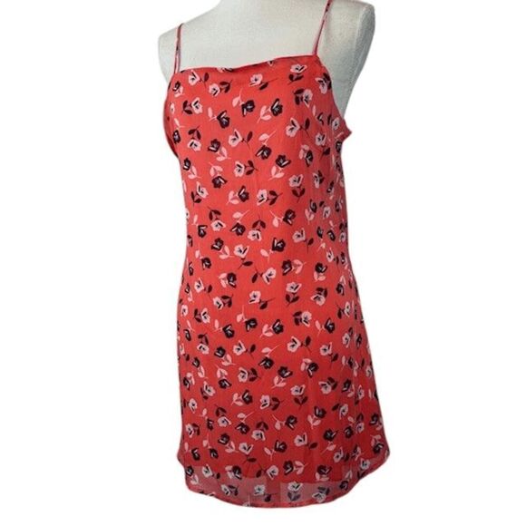 Mi Ami Coral Floral Sundress Chiffon Sheer Overlay Lined Strappy Size Medium - Picture 1 of 11